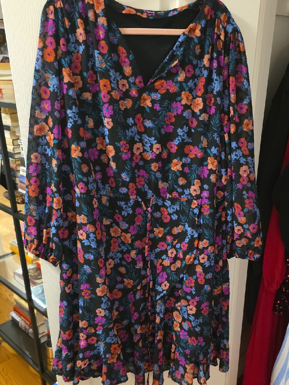 Splash Black Top with Blue and Purple Floral Accents